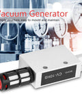 CV-10HS Vacuum Ejector And Pneumatic Exhaust Valve For Industrial Vacuum Systems displayed in a mechanical setting.