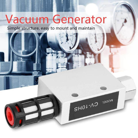 CV-10HS Vacuum Ejector And Pneumatic Exhaust Valve For Industrial Vacuum Systems displayed in a mechanical setting.