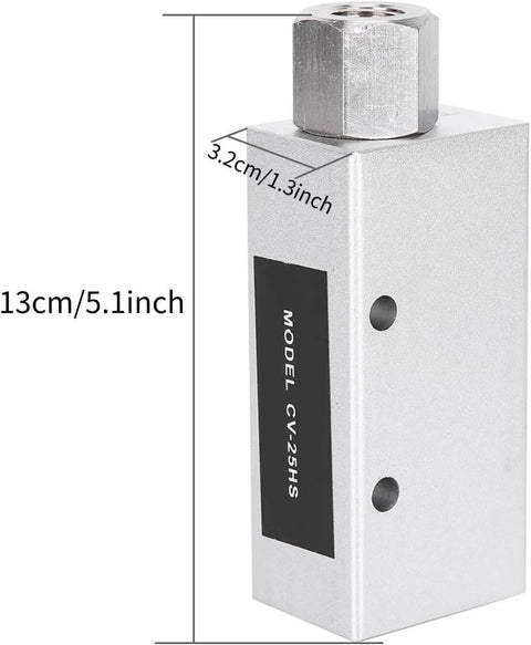 Aluminum Alloy Vacuum Generator Valve With 160 L/min Flow, Pneumatic Ejector, Rp1/4 Inlet To Rp1/8 Outlet, front view with dimensions
