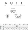 Technical diagram of Pneumatic Vacuum Ejector Valves With CV-10HS 15HS 20HS And 25HS High Negative Venturi Ejectors Pressure Controlled.