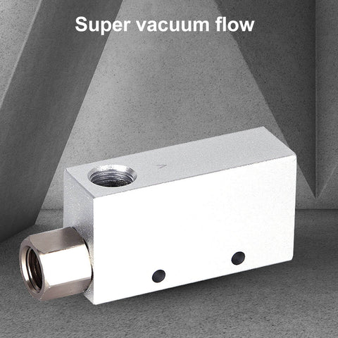 Industrial Vacuum Generator With Pneumatic Exhaust Air Ejector Fitting Aluminum Alloy High Flow Valve for Automation, side view.