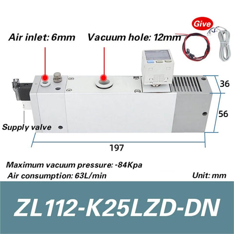 One Piece Multi-Stage High Vacuum Generator With High Flow And Strong Suction For Heavy-Duty Industrial Use, Durable Module ZL112-K25LZD-DN