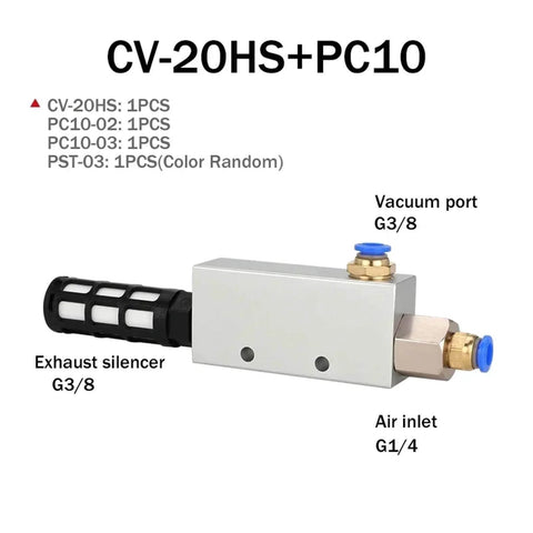 Heavy Duty Industrial Vacuum Generator CV Series With High Negative Venturi Air Exhaust Ejector For Pneumatic Systems CV-20HS PC10
