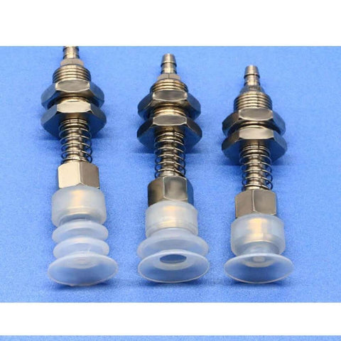Industrial Pneumatic Vacuum Suction Arm Kit With Metal Tracheal Adapter, Beefy 50mm Two-Layer Suction Cup components on blue