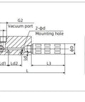 Technical diagram of Industrial Heavy Duty Vacuum Generator with Venturi Vacuum Pump up to 90,000 Pa for rapid suction in automation.