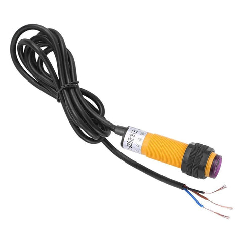 Infrared Photoelectric Sensor Switch, 3 Wire PNP, 6-36V DC Compatible, industrial grade sensor with long cable, front view