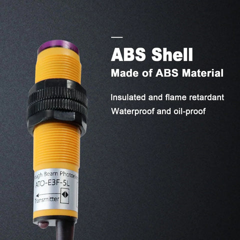 Infrared Photoelectric Switch Sensor With 5m Detection Range, close-up of ABS shell, insulated, flame retardant