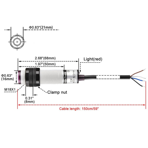 M18 Infrared Photoelectric Proximity Sensor Diffuse Reflection Type With 10 to 200 cm Detection Range 10 to 30 VDC diagram