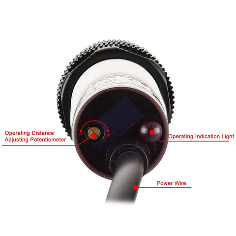 Back view of M18 Infrared Photoelectric Proximity Sensor Diffuse Reflection Type with 10 to 200 cm detection range and cable