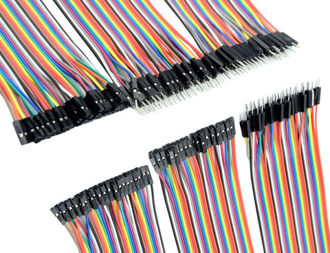 Multicolor ribbon cables from 5 Pack KY-040 Rotary Encoder Module Kit With 120 Multicolor Breadboard Jumpers And Ribbon Cables for DIY projects.