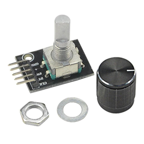 5 Pack KY-040 Rotary Encoder Module Kit with knob, washer, and nut; ideal for Arduino and microcontroller projects.