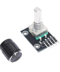Five Pack 360 Degree Rotary Encoder Module KY-040 Sensor Development Board With Push Button for Arduino Projects, top view.