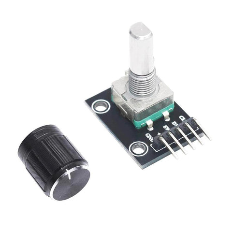 Five Pack 360 Degree Rotary Encoder Module KY-040 Sensor Development Board With Push Button for Arduino Projects, top view.