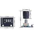 Five Pack 360 Degree Rotary Encoder Module KY-040 Sensor Development Board With Push Button dimensions diagram for Arduino projects.