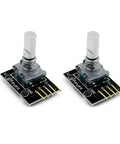 2 Pack KY 040 Rotary Encoder Module For Arduino Raspberry Pi STM32 Development Board, plug and play sensor modules, black PCB.