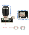 Six Pack KY-040 Rotary Encoder Modules With Push Button And Knob Cap For Arduino Makers And DIY Hobbyists, size details shown