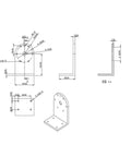 Technical drawing of Magnetic Particle L Shaped Mounting Plate Bracket for Brake Systems with dimensions and sections displayed.