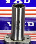 LMH10LUU 10mm Flanged Ball Bushing CNC Linear Motion Bearing 10x19x55mm on a blue background.