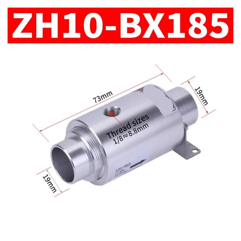 Large-Flow Pneumatic Vacuum Generator For Industrial Material Handling With Adjustable Suction shown with dimensions and thread sizes