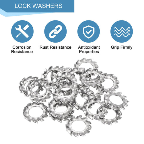 M5 External Tooth Washers Set For DIY Projects, 304 Stainless Steel with serrated teeth for secure fastening, 20 pack
