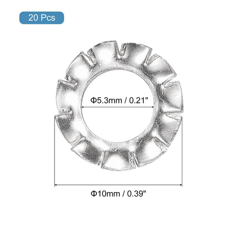 M5 External Tooth Washers Set For DIY Projects, 20 Pack, 304 Stainless Steel, 10mm OD, Serrated Teeth, Silver, Heavy Duty Fasteners