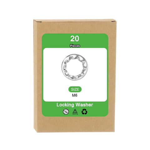 M6 Internal Tooth Serrated Locking Washers Set 20 Pcs Made From 304 Stainless Steel Silver Finish packaging box