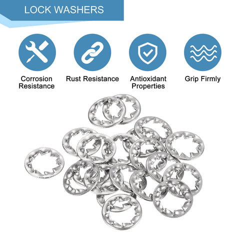 M6 Internal Tooth Serrated Locking Washers Set 20 Pcs Made From 304 Stainless Steel Silver Finish with corrosion resistance icons