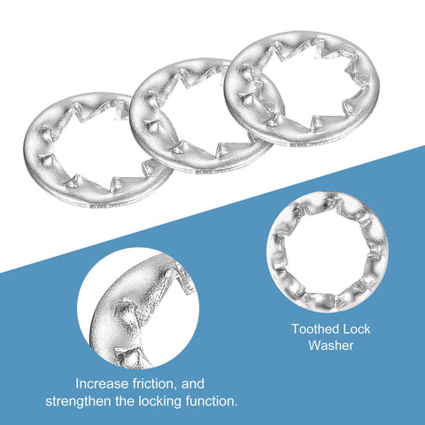M6 Internal Tooth Serrated Locking Washers Set 20 Pcs Made From 304 Stainless Steel Silver Finish illustrating locking features