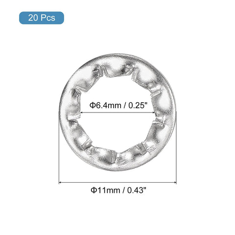 M6 Internal Tooth Serrated Locking Washers Set 20 Pcs Made From 304 Stainless Steel Silver Finish with dimensions