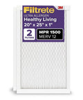 Front view of MERV 12 Pleated Air Filter 20x25x1 with Electrostatic Media, MPR 1500, certified asthma and allergy friendly, 2-pack.