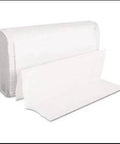 Front view of Sam Harmony Soft Multifold white towels; folded hand towels.