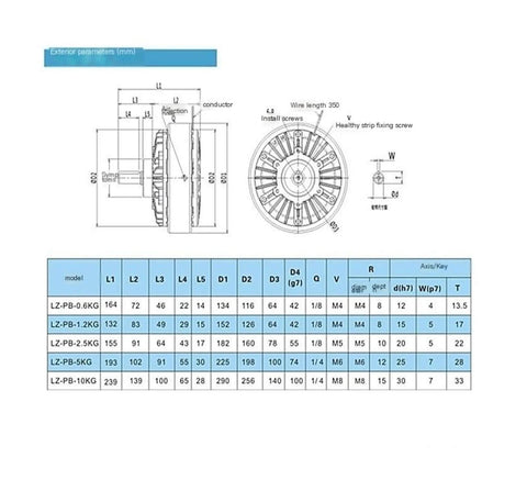 Technical diagram for Magnetic Particle Brake 12 Nm Torque For Unwinding Protruding Shaft Tension Regulator with dimensions and specifications.