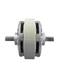 Two Axis Magnetic Particle Brake With Controller, 5 Kg Holding Force, Smooth Start And Stop, alloy construction, side view.