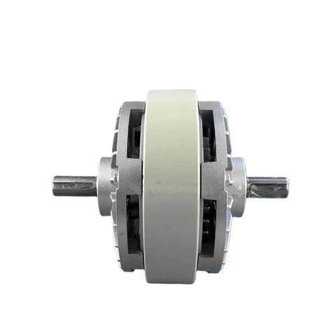 Two Axis Magnetic Particle Brake With Controller, 5 Kg Holding Force, Smooth Start And Stop, alloy construction, side view.