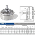 Magnetic Particle Brake FZ100A-1 FZ6A-1 with dimensions and specifications, durable design for precise control in industrial equipment