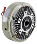 Side view of Rock Solid Magnetic Powder Brake Clutch Tension Controller for Winding and Unwinding, hollow shaft, 24V DC, 25 Nm system.