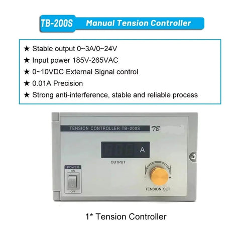 Front view of TB-200S manual tension controller with precision output and anti-interference features, ideal for textile applications.