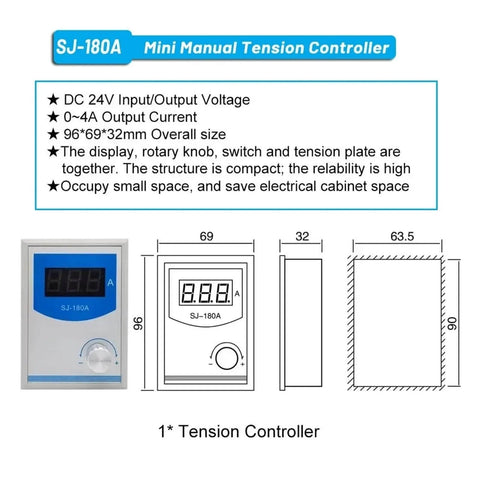 Micro Magnetic Powder Brake Tension Controller Kit for Textile Bag Packer Machines with display and rotary knob, compact design.