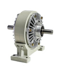 FLFZ-6 Magnetic Powder Brake With Base Dual Shaft Clutch, precision machinery with durable alloy and stable torque in a side view.