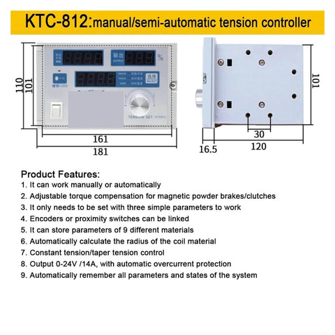 KTC-812 manual semi-automatic tension controller with adjustable torque for magnetic powder clutches and automatic features