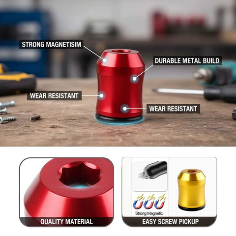 Pro Grade Magnetic Screw Ring Set With One Quarter Inch 6.35mm Universal Magnetic Heads Five Pack For No Slip Drive Durable Aluminum Alloy Core