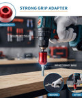 Pro Grade Magnetic Screw Ring Set With One Quarter Inch 6.35mm Universal Magnetic Heads Five Pack in use with drill