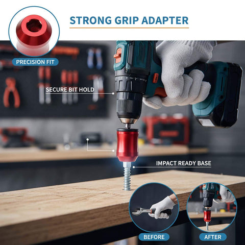 Pro Grade Magnetic Screw Ring Set With One Quarter Inch 6.35mm Universal Magnetic Heads Five Pack in use with drill