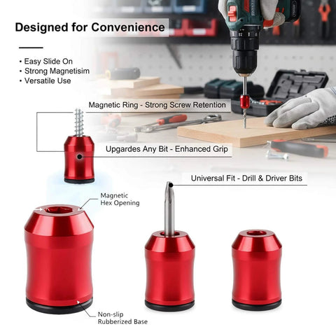 Pro Grade Magnetic Screw Ring Set With One Quarter Inch 6.35mm Universal Magnetic Heads Five Pack installation on drill