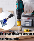 Pro Grade Magnetic Screw Ring Set With One Quarter Inch 6.35mm Universal Magnetic Heads Five Pack in use with drill