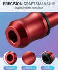 Close-up of red anodized aluminum magnetic screw ring showing hexagonal precision fit and durable design, product focus keyword: Magnetic Screw Ring For One Quarter Inch Bits, Universal Magnetic Head, One Handed Screwing Aid, Tight Space Screwdriver Accessory, Pro Grade Alloy Steel Ring For Repairs And Assembly.