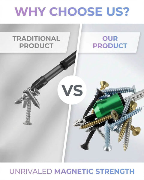 Comparison of traditional tool vs Magnetic Screw Ring For One Quarter Inch Bits highlighting superior magnetic strength