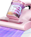 Powerful 16KPa Mattress Vacuum With UV-C Light, Metal Roller, HEPA Filter, Ultrasonic Cleaning, 36000 RPM, And 149F Heating For Beastly Deep Clean Of Beds, Sofas, Pillows, And Bedding Pink