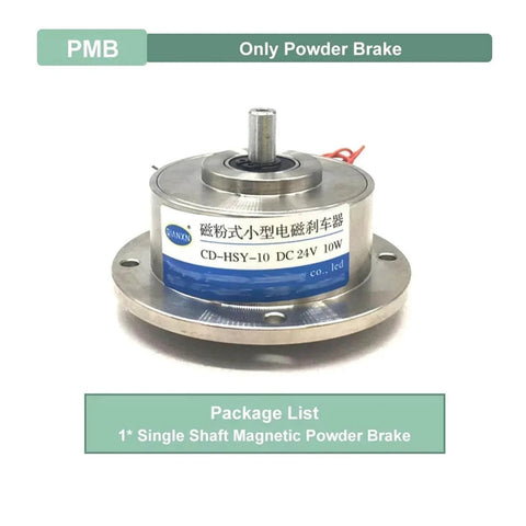 Micro Magnetic Powder Brake Unit For Industrial Motors, 1800 RPM, showing a compact metallic powder brake module with packaging details.