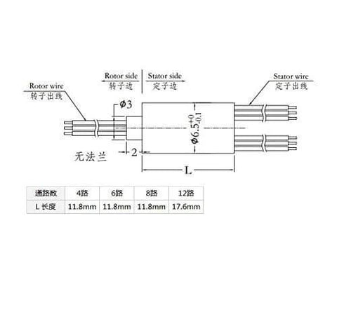 Technical diagram of Mini Cap Slip Ring For DIY Projects 6.5mm OD 8 Way 1A IP51 Rotating Electrical Connector Silver Finish